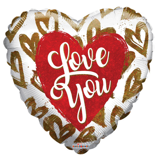 18" I Love You Golden Hearts Holographic Foil Balloon