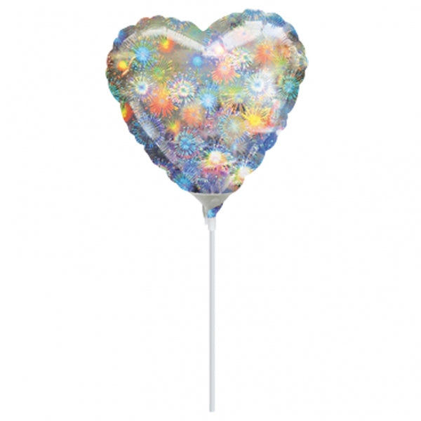 9" Airfill Only Heart Holo Fireworks Heart Balloon