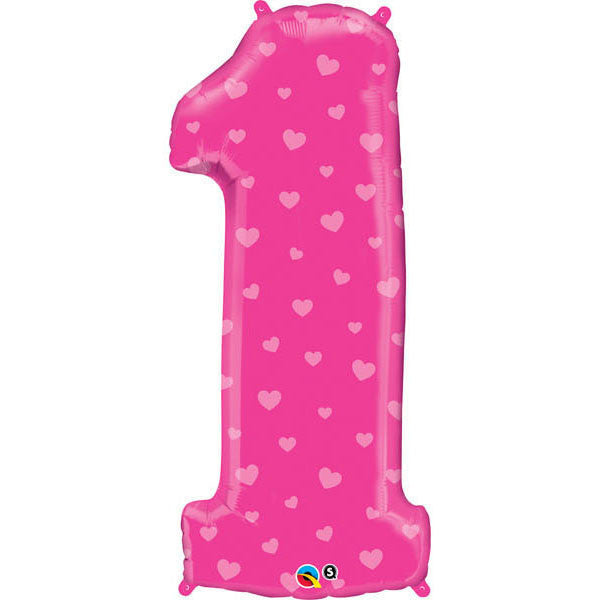 38" Number One Pink Hearts Balloon