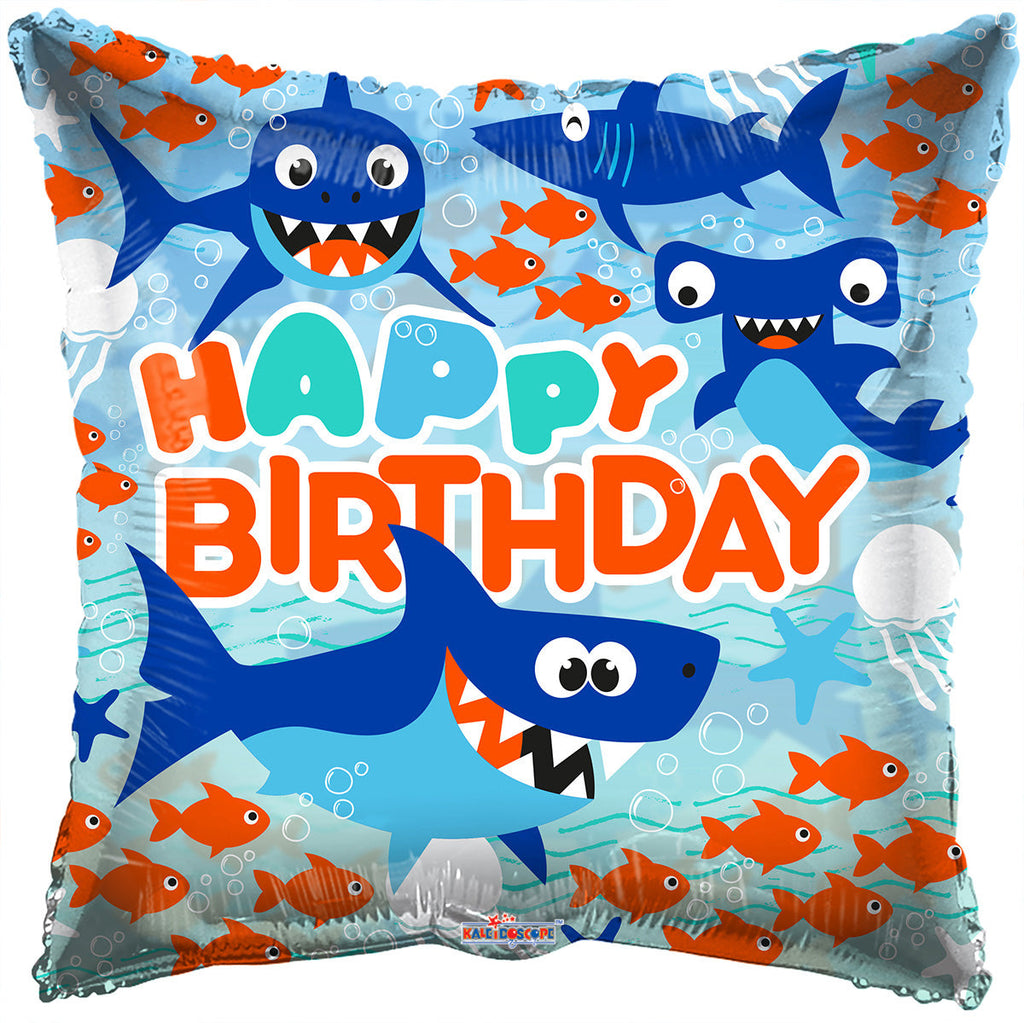 18" Happy Birthday Sharks Clearview Foil Balloons
