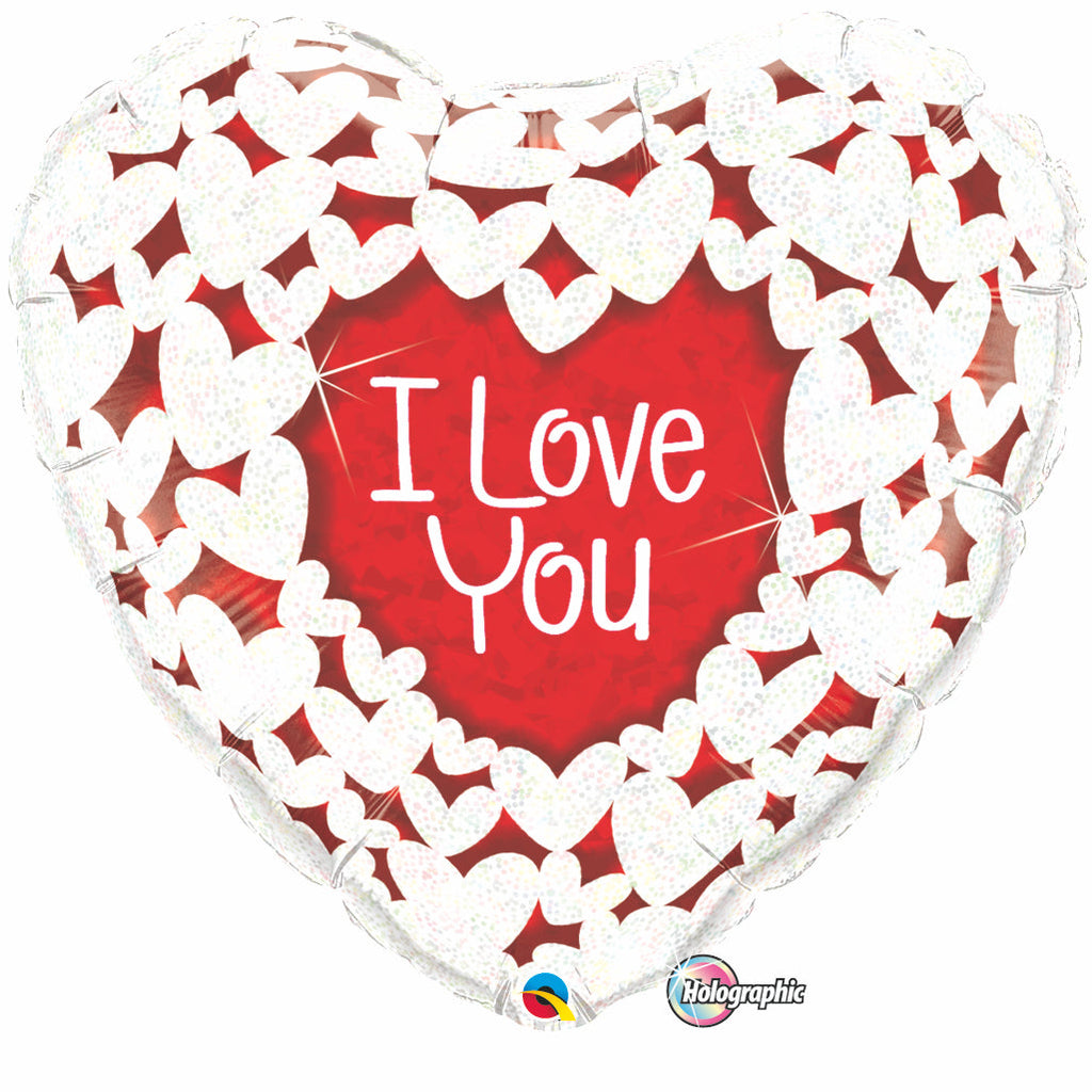 36" I Love You White Glitter Hearts Jumbo Balloon