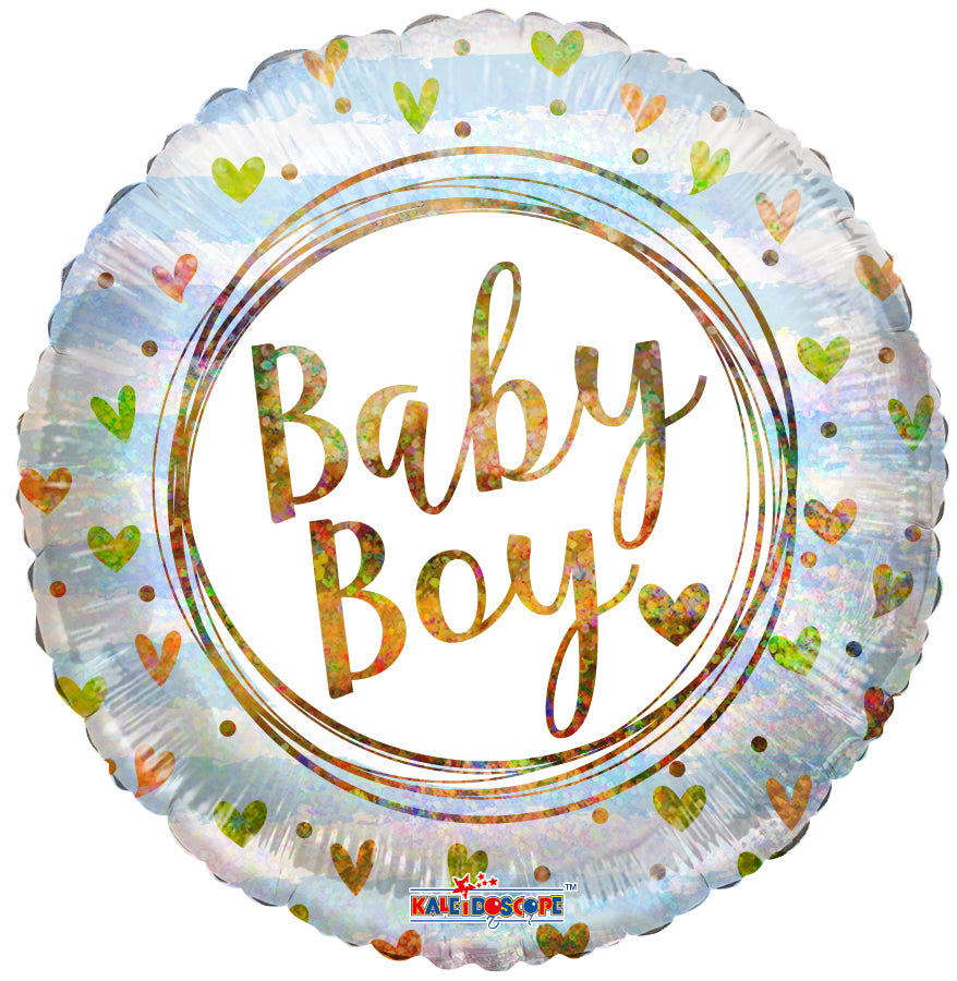 9" Airfill Only Baby Boy Ring And Hearts Holographic Foil Balloons