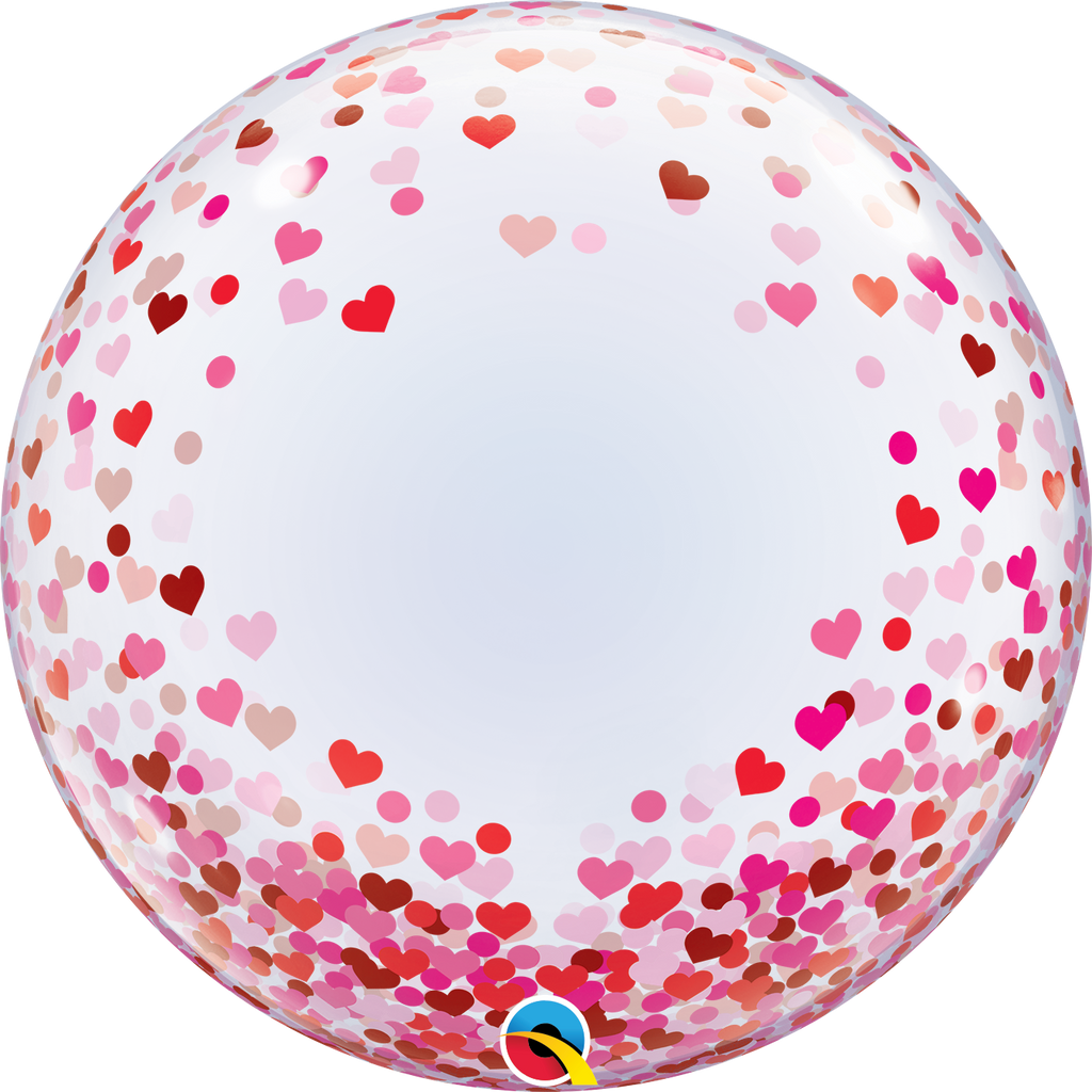 24" Red & Pink Confetti Hearts Bubble Balloon