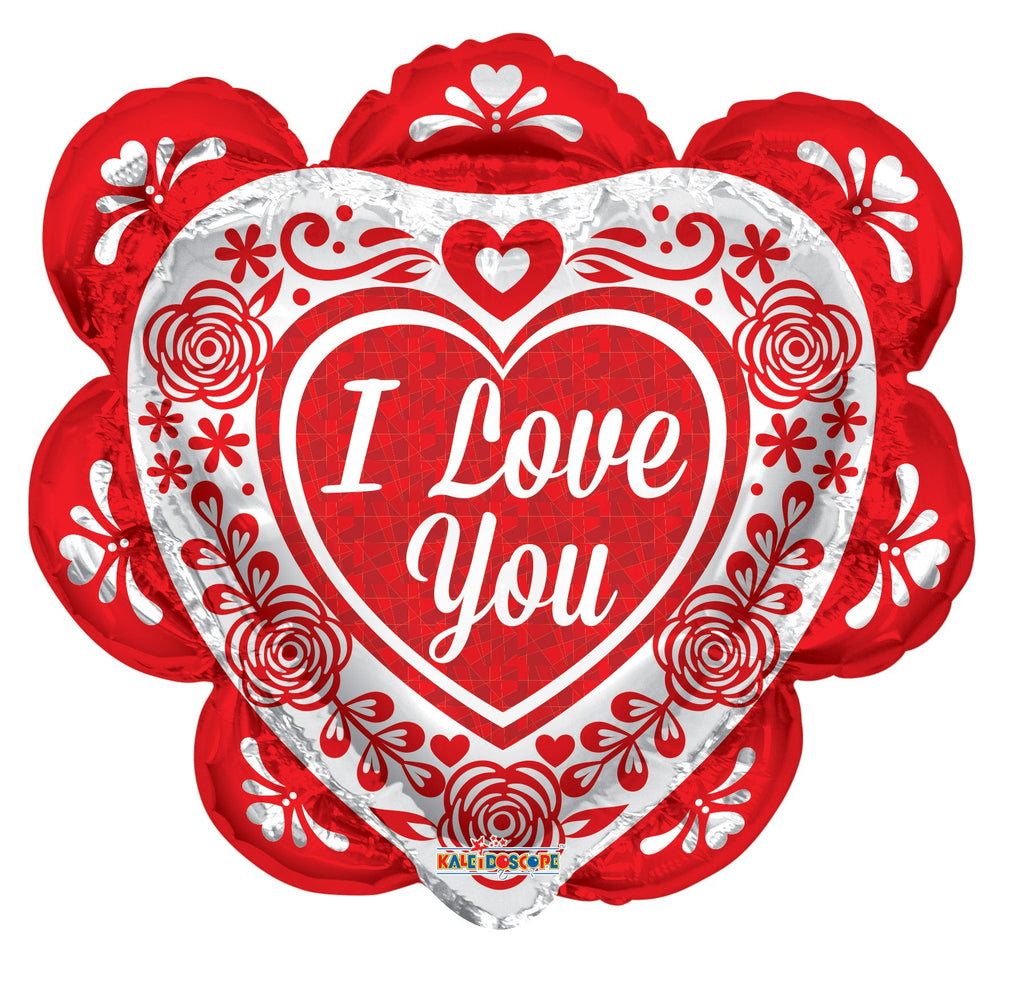 26" I Love You Ruffled Heart With Ornaments Foil Balloon