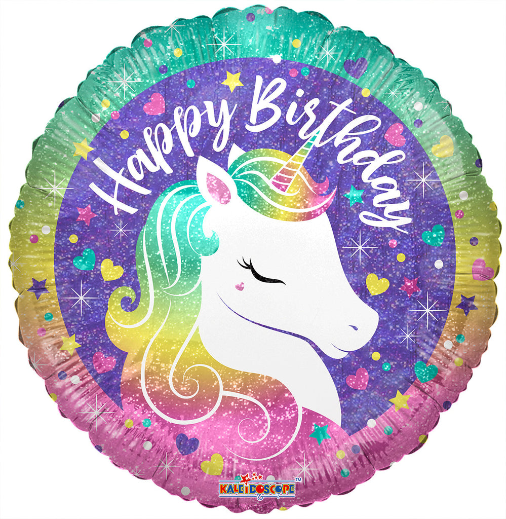 18" Birthday Rainbow Unicorn Holographic Foil Balloon