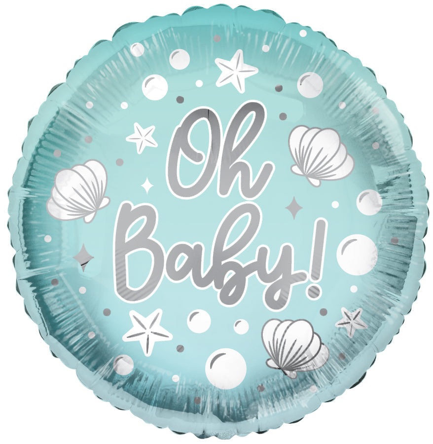 18" Oh Baby! Blue Foil Balloon