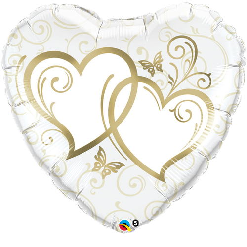 36" Heart Entwined Hearts Gold Balloon