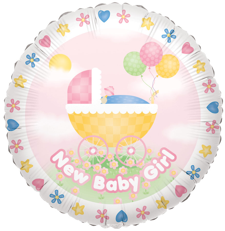 9" Airfill Only Baby Girl Stroller Balloon