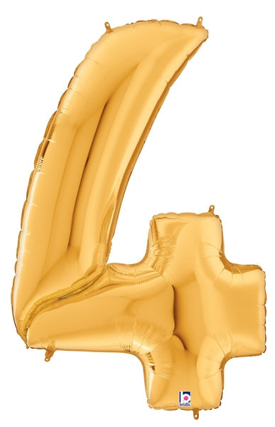 64" Foil Shaped Gigaloon Balloon Packaged Number 4 Gold