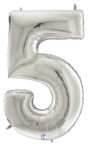 64" Foil Shaped Gigaloon Balloon Packaged Number 5 Silver