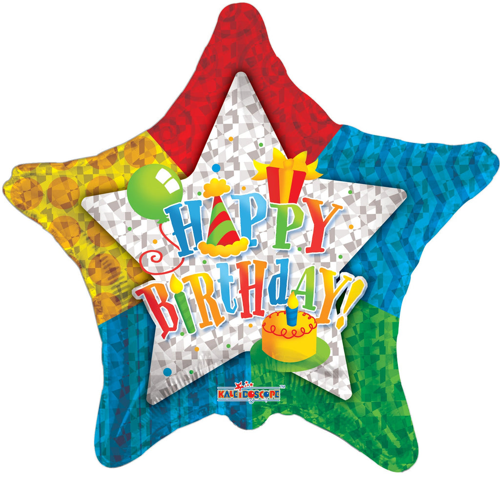 9" Airfill Only Happy Birthday Patterned Star Balloon