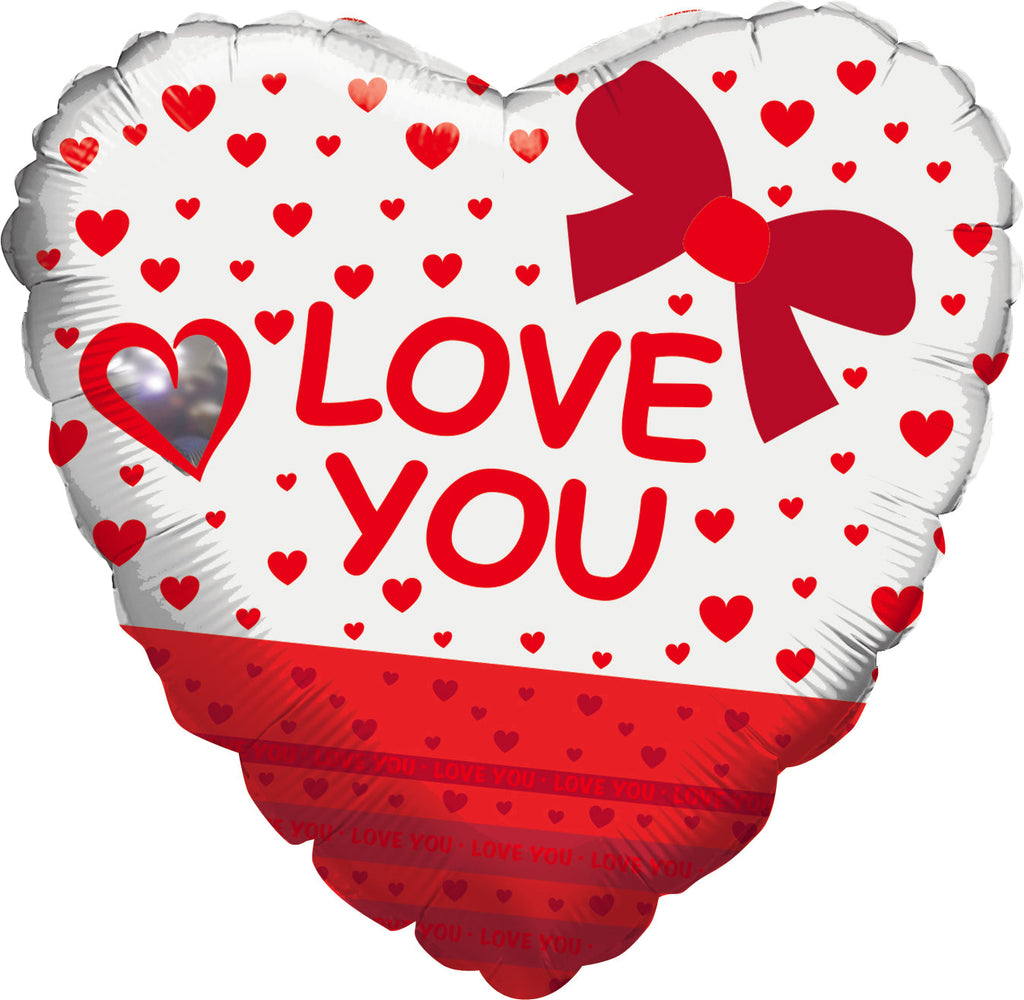 28" Love You Ribbon Bow Hearts Foil Balloon