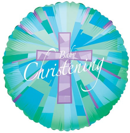 18" Christening Boy Stained Glass Holo Balloon