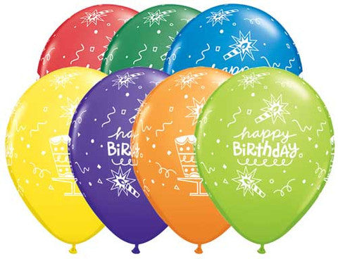 11" Birthday Cake and Music Carnival Assortment (50 Per Bag) Latex Balloons