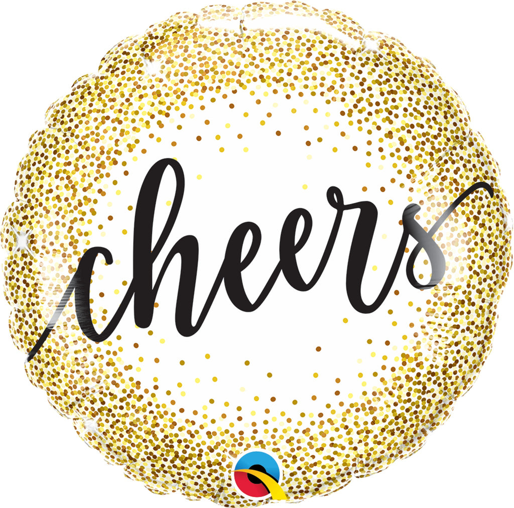 18" Round Cheers Gold Glitter Dots Foil Balloon