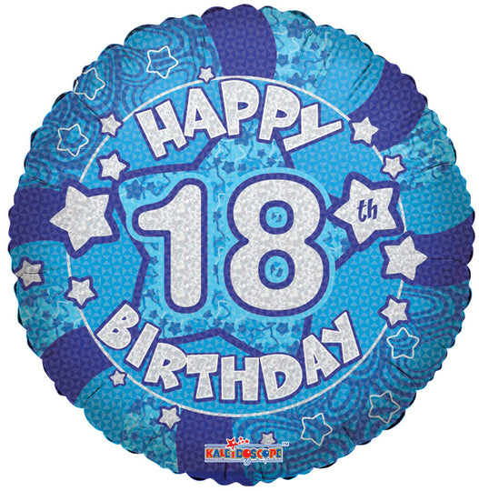 18" Holographic Blue Happy 18th Birthday Balloon