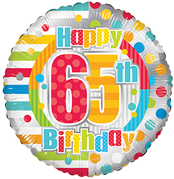 18" Happy 65th Birthday Dots & Lines balloons