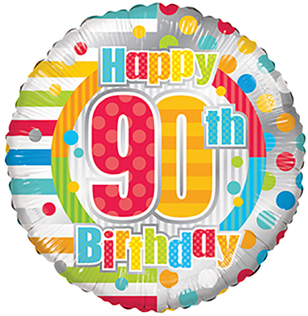 18" Happy 90th Birthday Dots & Lines balloons