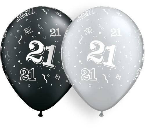 11" Round Pearl Black And Silver (50 Count) 21-A-Round Latex Balloons