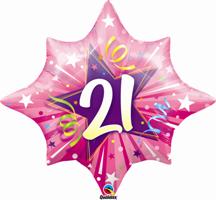 25" Large 21st Birthday Pink Star Mylar Balloon