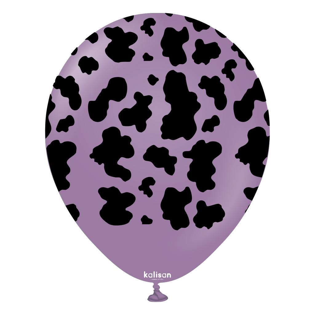 12" Safari Cow Printed Lavender Kalisan Latex Balloons (25 Per Bag)