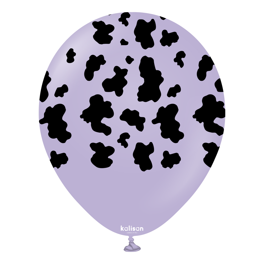 12" Safari Cow Printed Lilac Kalisan Latex Balloons (25 Per Bag)