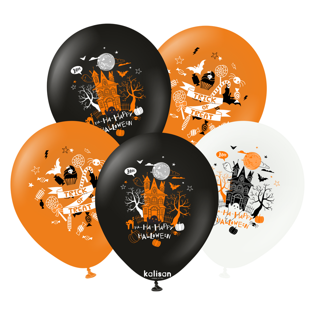 12" Kalisan Print Ha Ha Happy Halloween Latex Balloons (25 Per Bag)