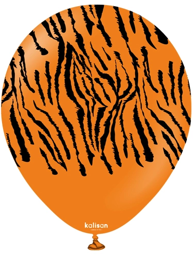12" Kalisan Safari Tiger Orange (Printed Black-(25 Per Bag) Latex Balloons