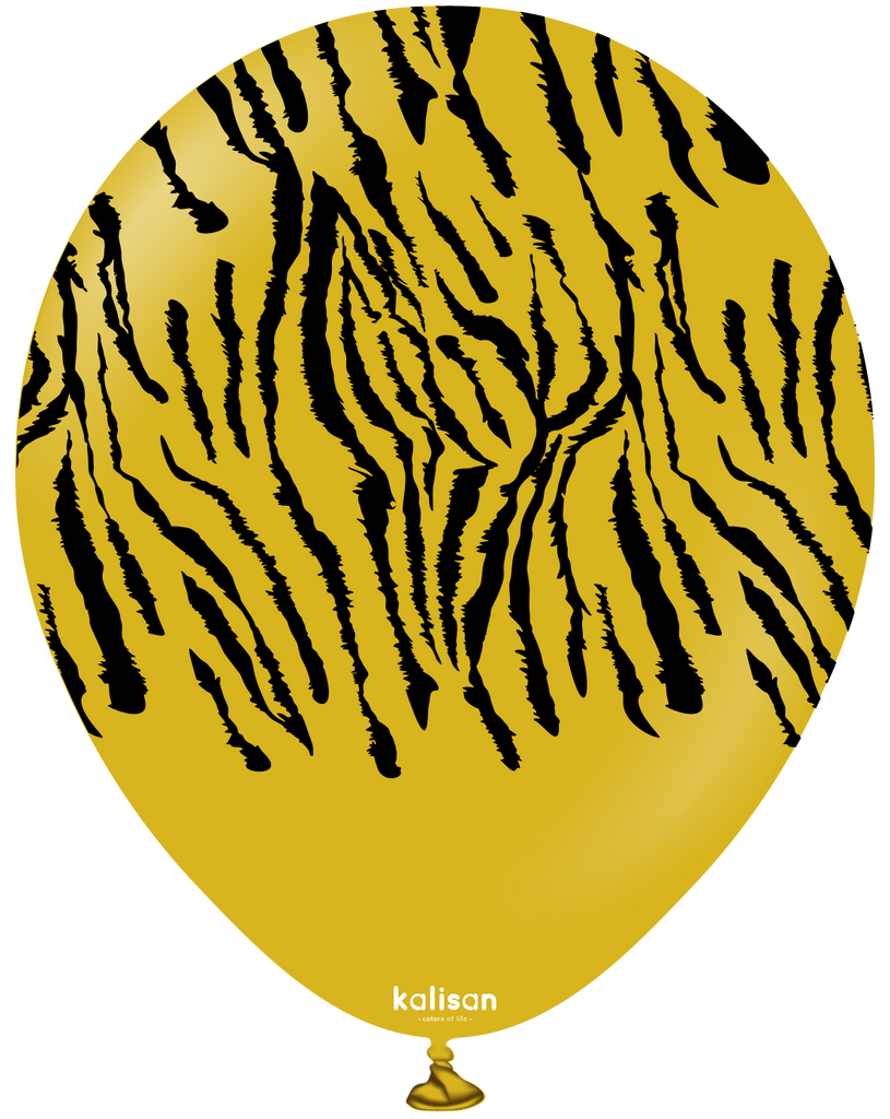 12" Kalisan Safari Tiger Mustard (Printed Black-(25 Per Bag) Latex Balloons