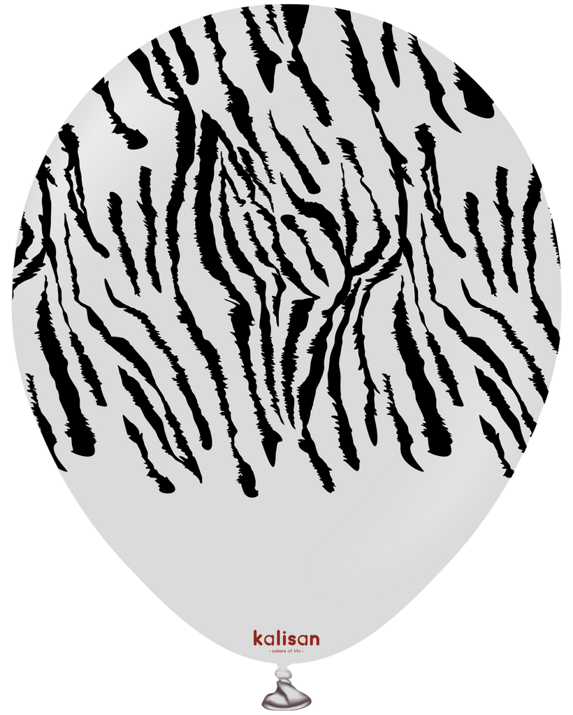 12" Kalisan Safari Tiger Smoke (Printed Black-(25 Per Bag) Latex Balloons