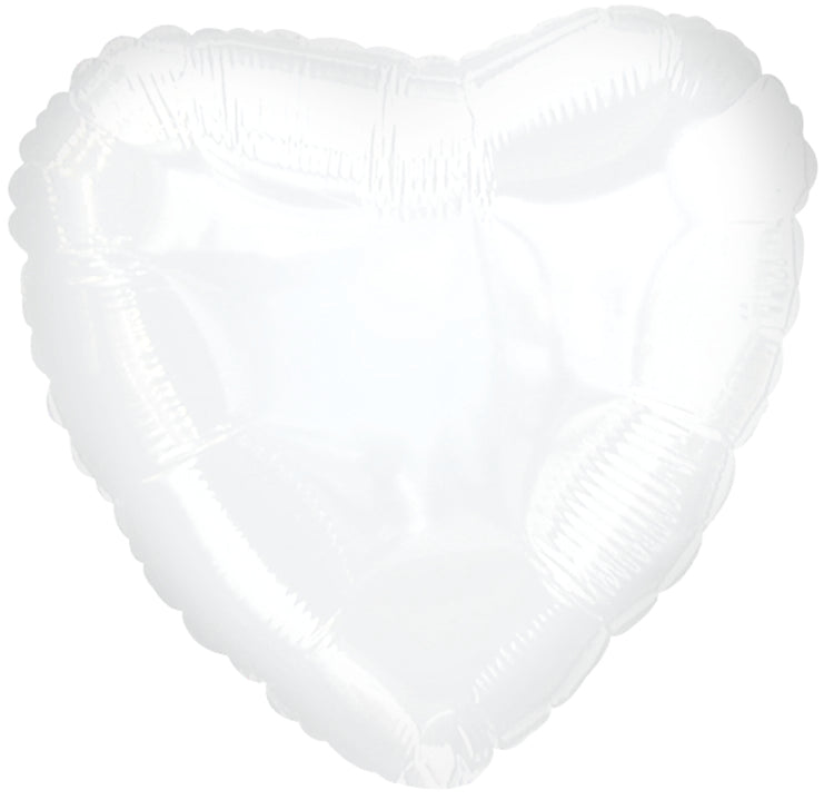 18" CTI Brand White Heart Foil Balloon