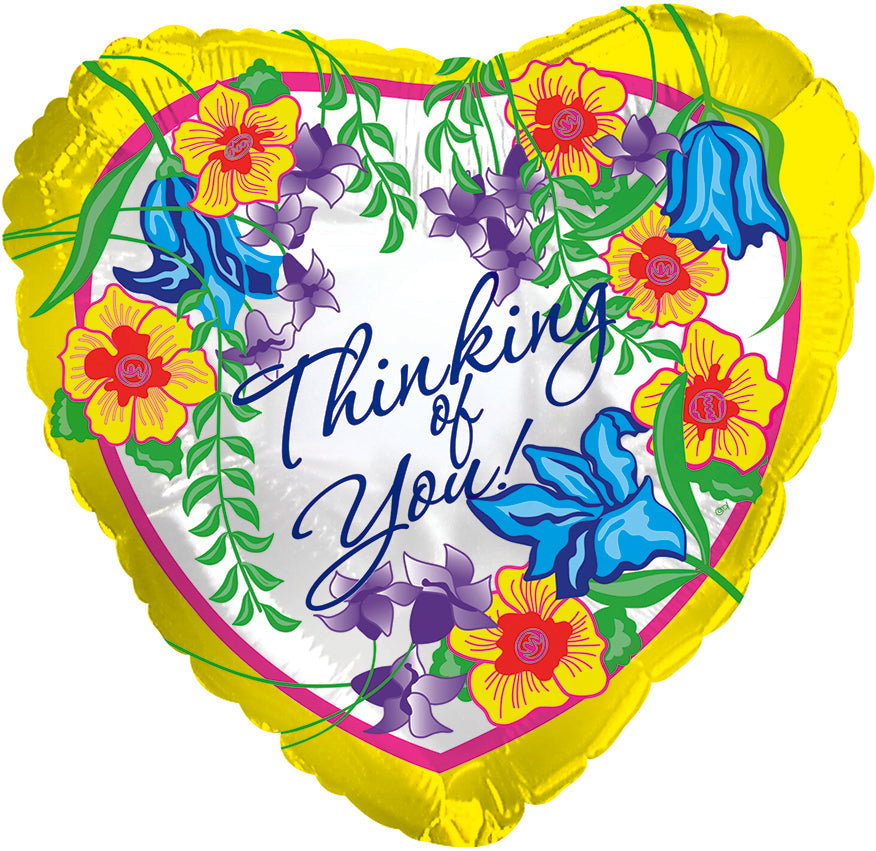 18" Yellow Thinking of You Floral Heart Balloon