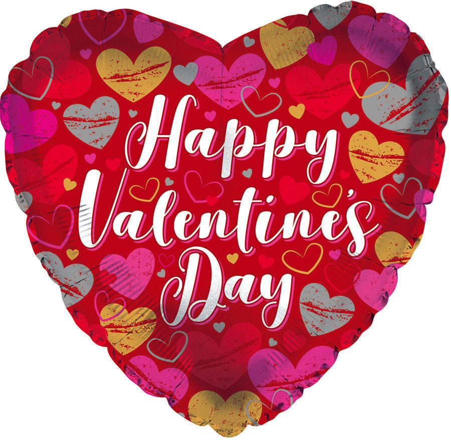 17" Happy Valentine's Day Textured Hearts Foil Balloon