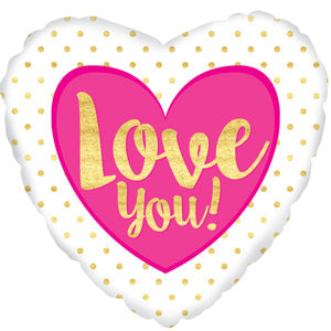 17" Love You Pink Gold Dots Foil Balloon