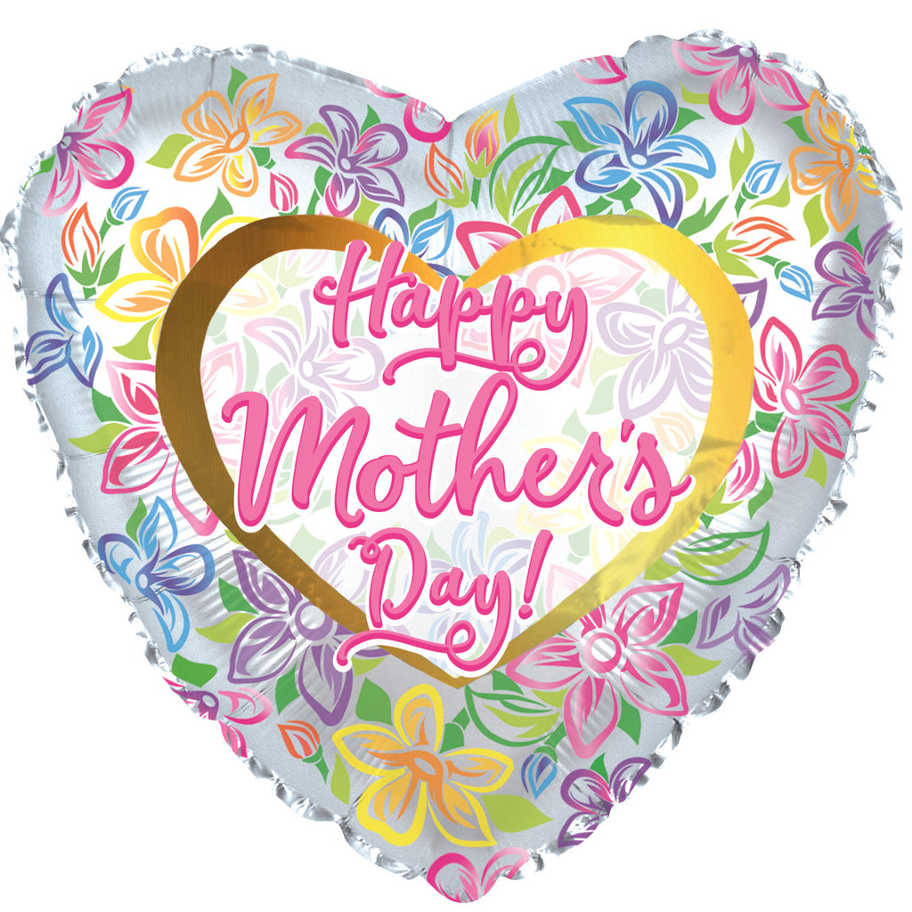 17" Happy Mother's Day Graphic Floral Foil Balloons