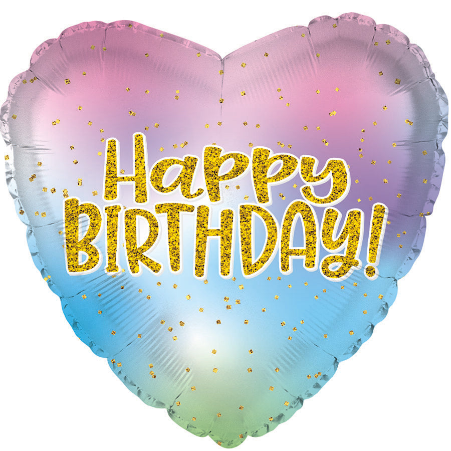 17" Iridescent Heart Happy Birthday Foil Balloon