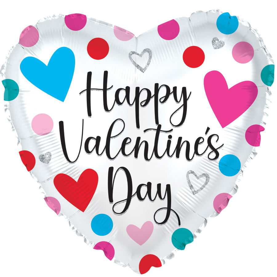 17" Happy Valentine's Day Dots & Hearts Foil Balloon