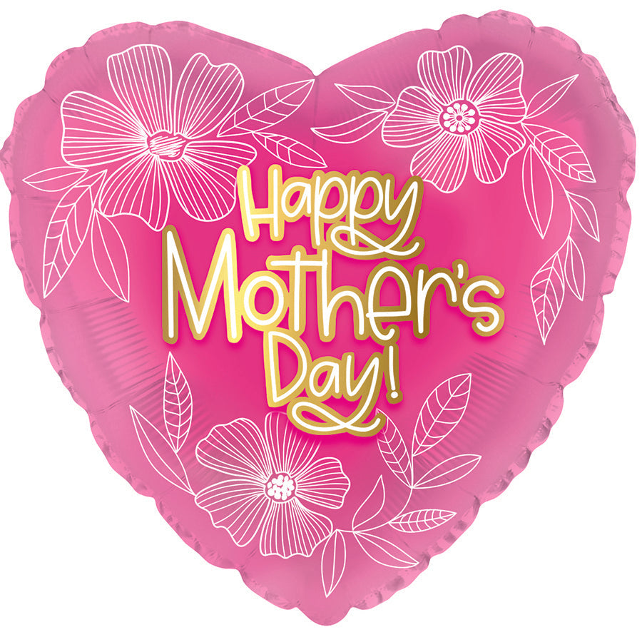 17" Happy Mother's Day Whiteline Flowers Foil Balloons