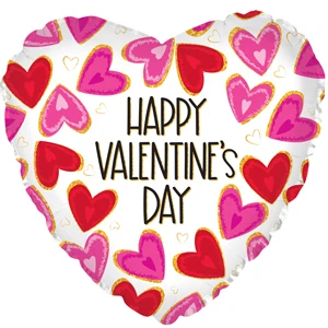 17" Happy Valentine's Day Textured Hearts Foil Balloon