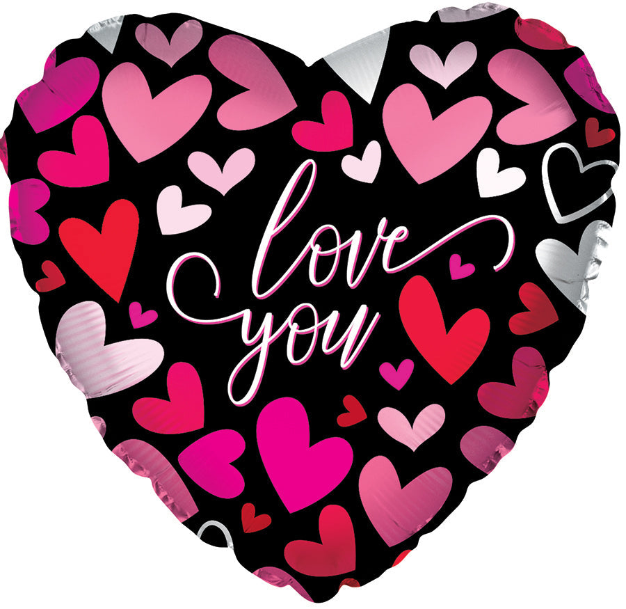 17" Love You Coral Hearts Foil Balloon