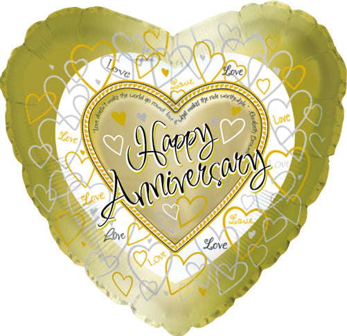 18" Happy Anniversary Gold Hearts Balloon