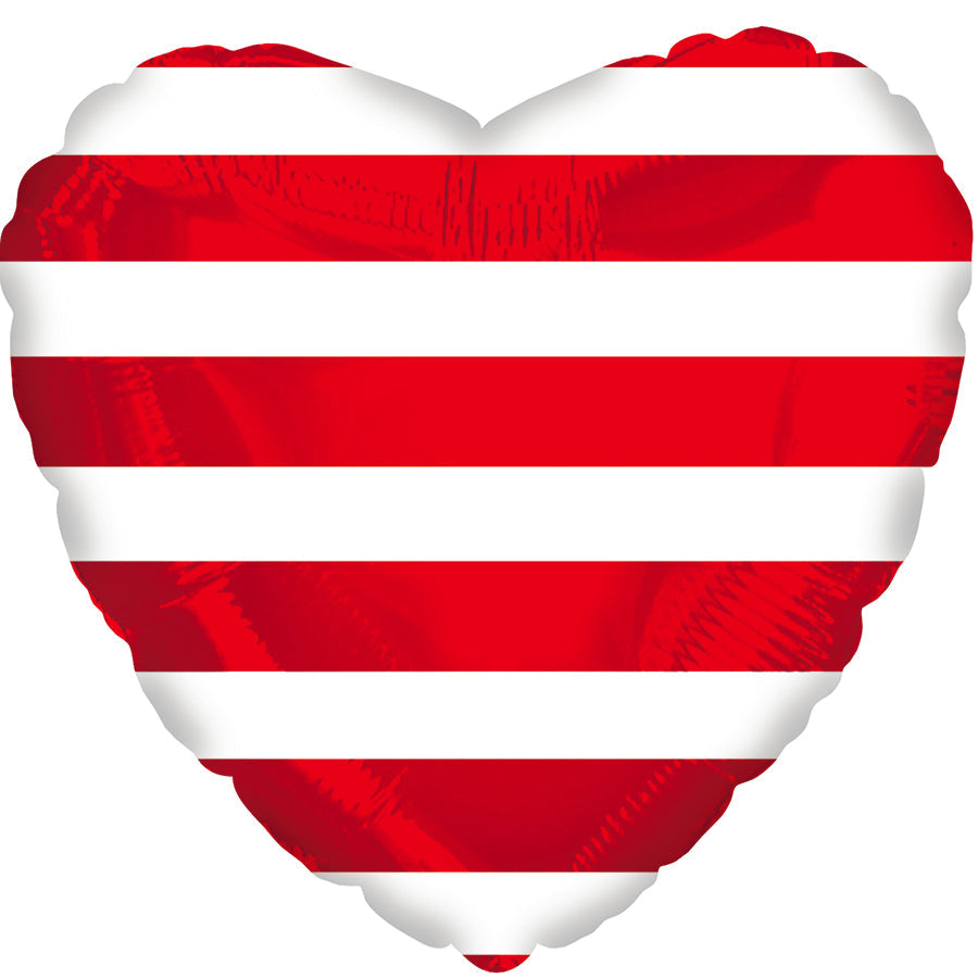 18" Red Striped Heart Foil Balloon