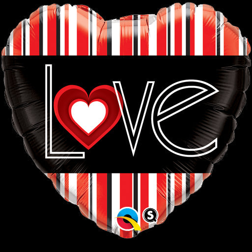 18" L(Heart)VE Red Stripes Balloon
