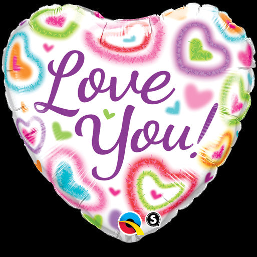 18" Love You! Fuzzy Hearts Balloon