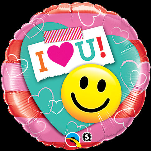 18" I Heart You Smiley Heart Balloon