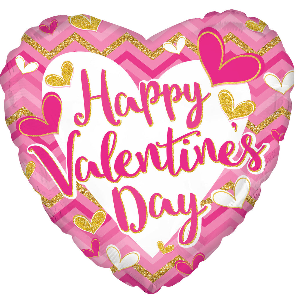 9" Airfill Only Happy Valentine's Day Pink & Glitter Foil Balloon