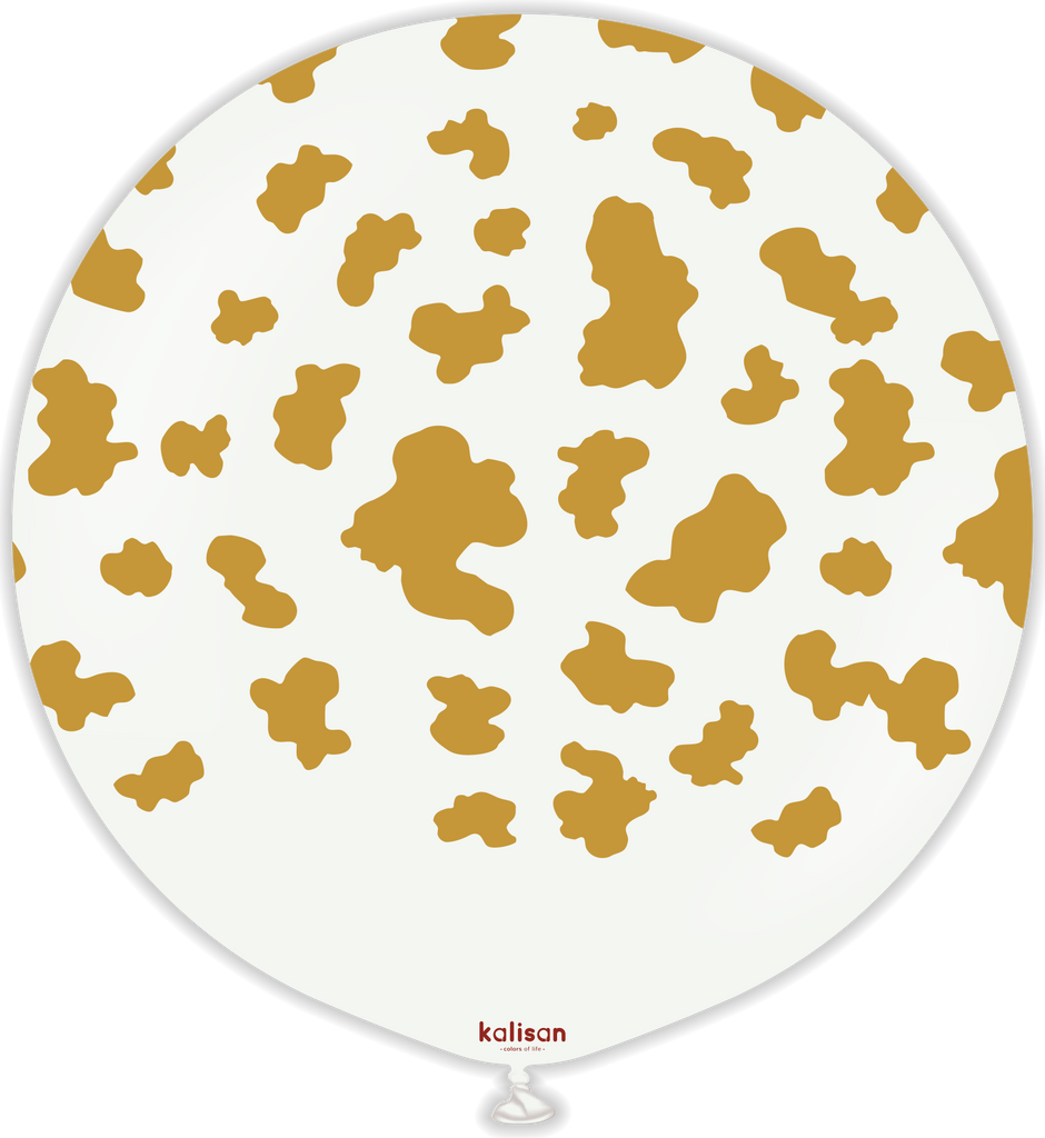 24" Kalisan Safari Cow White (Printed Gold-1 Per Bag) Latex Balloons