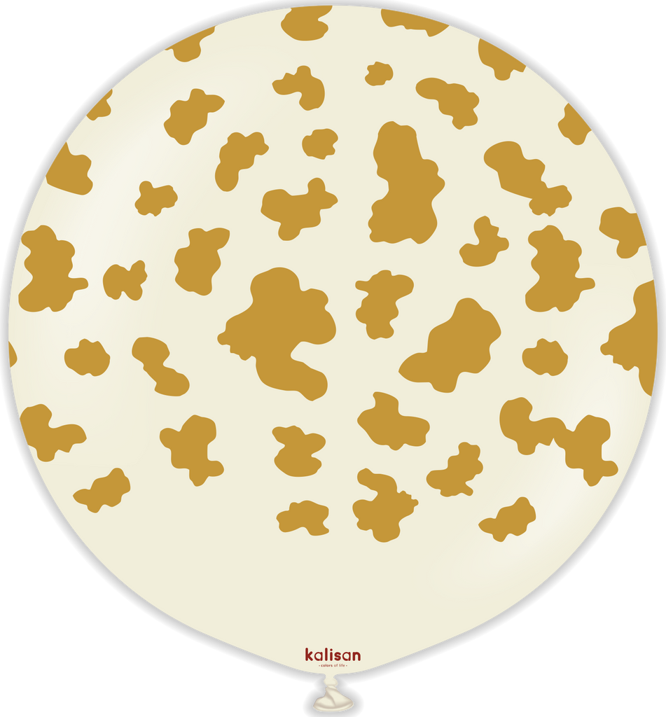 24" Kalisan Safari Cow White Sand (Printed Gold-1 Per Bag) Latex Balloons