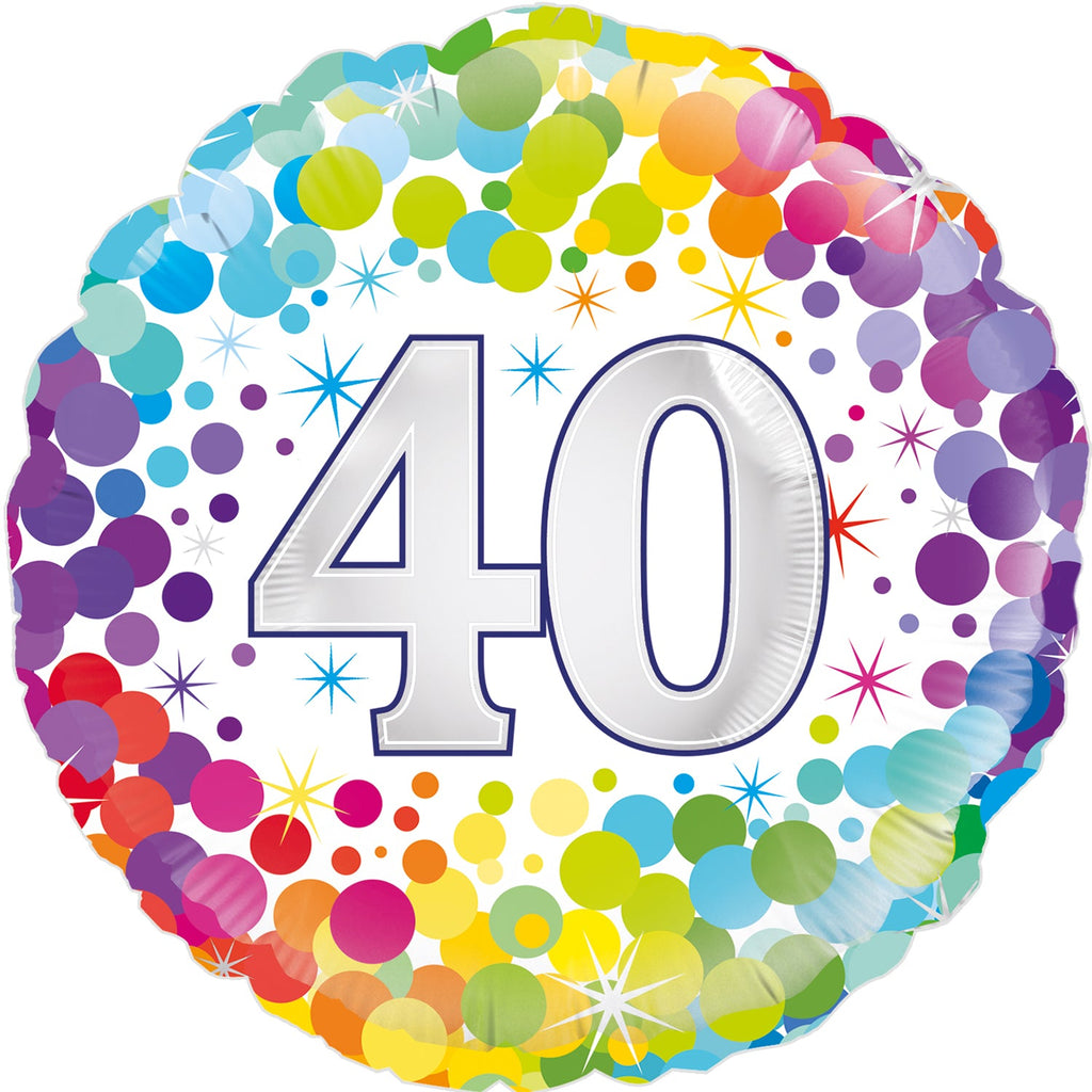 18" 40th Colourful Confetti Birthday Oaktree Foil Balloon