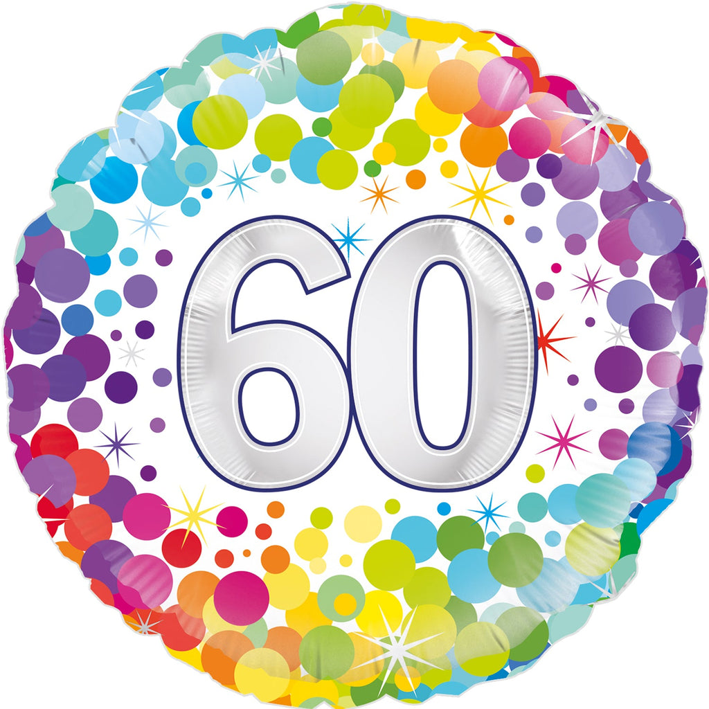 18" 60th Colourful Confetti Birthday Oaktree Foil Balloon